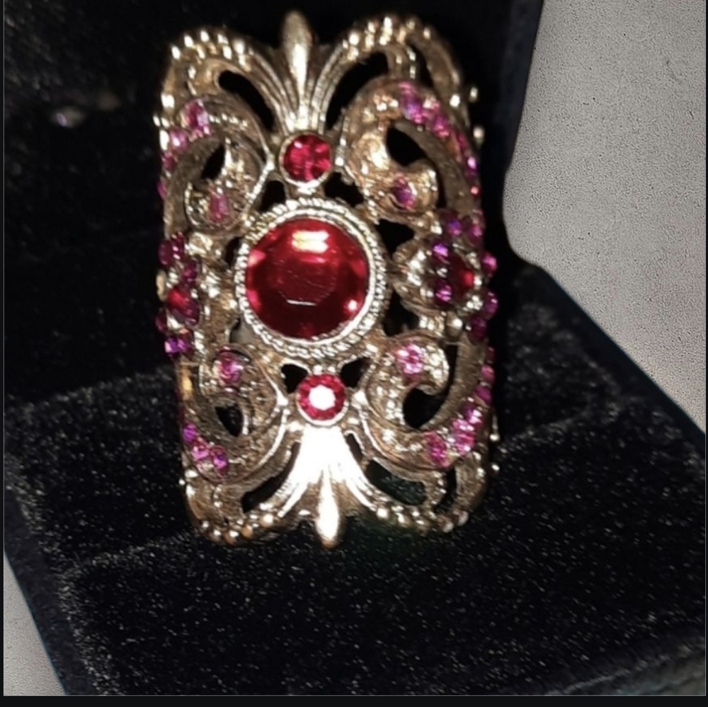 Ring filigree red rhinestone Chunky Statement ring turkish style Note flaw